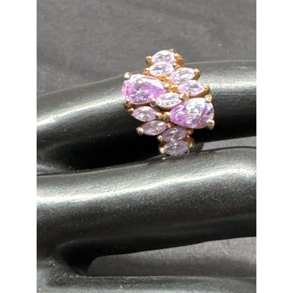 Gold Tone Cocktail Ring With Pink & Purple Gemstones In Marquise Cut Design